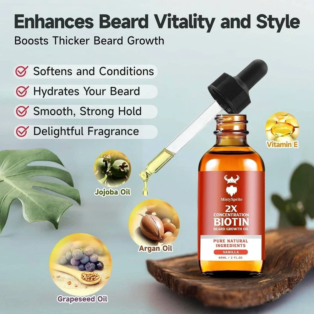 MistySprite 2X Concentration Biotin Beard Growth Oil‎ Vanilla 60ml 2oz New